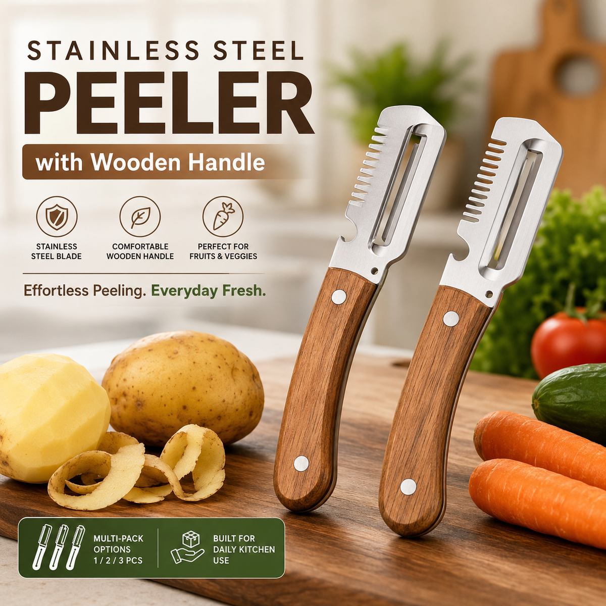 Stainless Steel Peeler with Wooden Handle