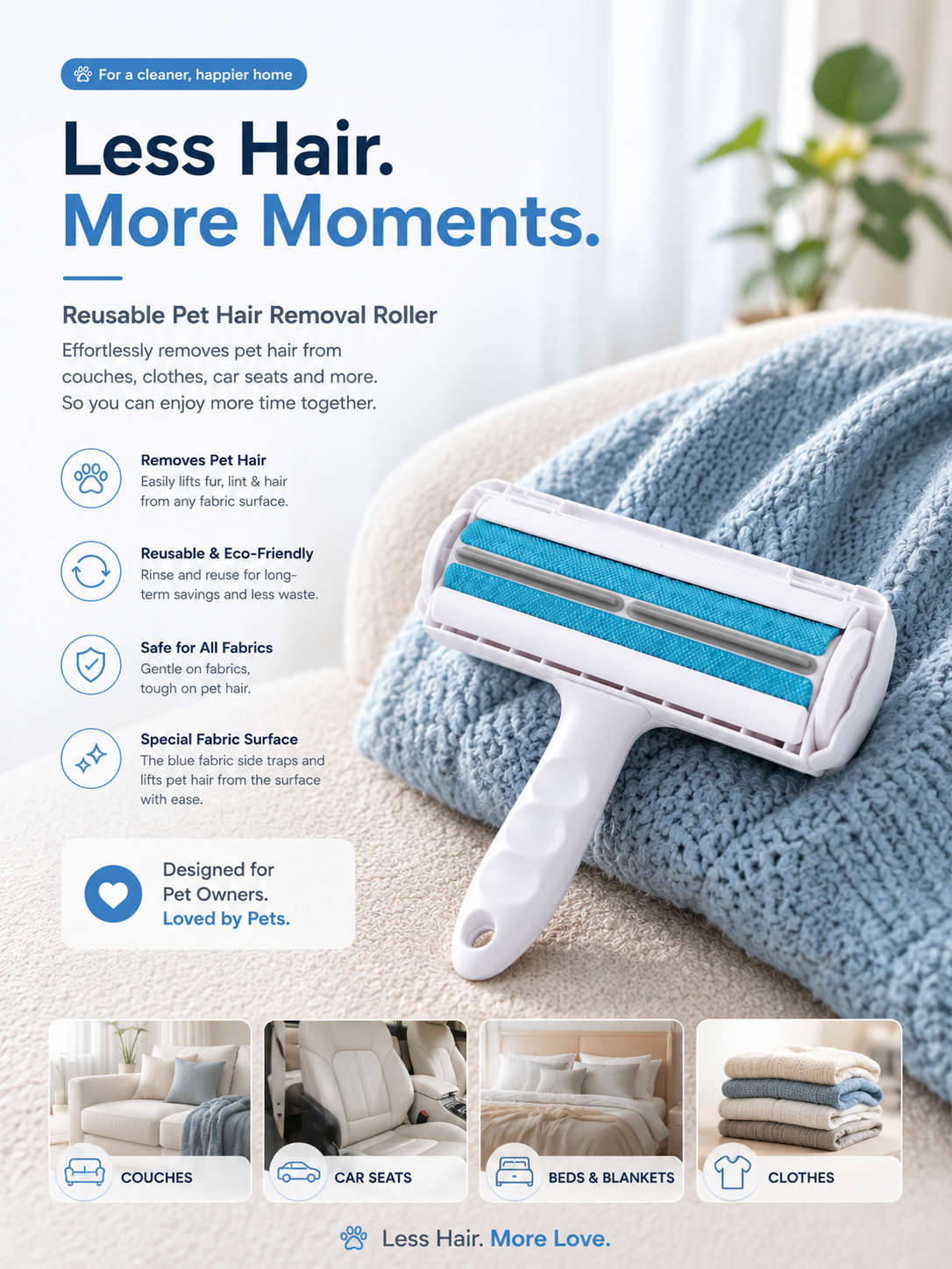 SIRAJI reusable pet hair cleaner on sofa
