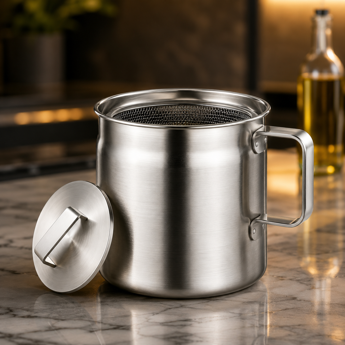 Stainless Steel Cooking Oil Strainer Pot with Lid