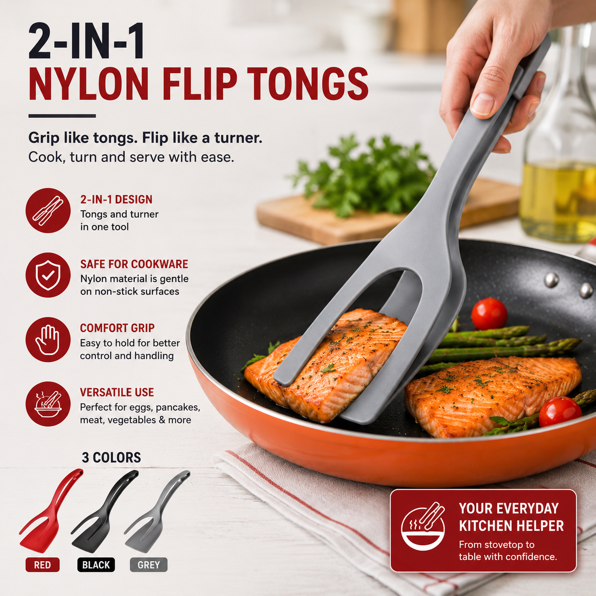 2-in-1 Nylon Flip Tongs