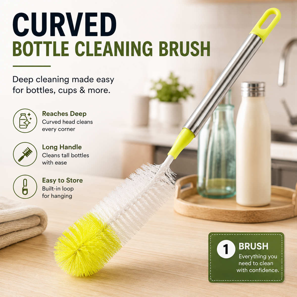 Curved Bottle Cleaning Brush